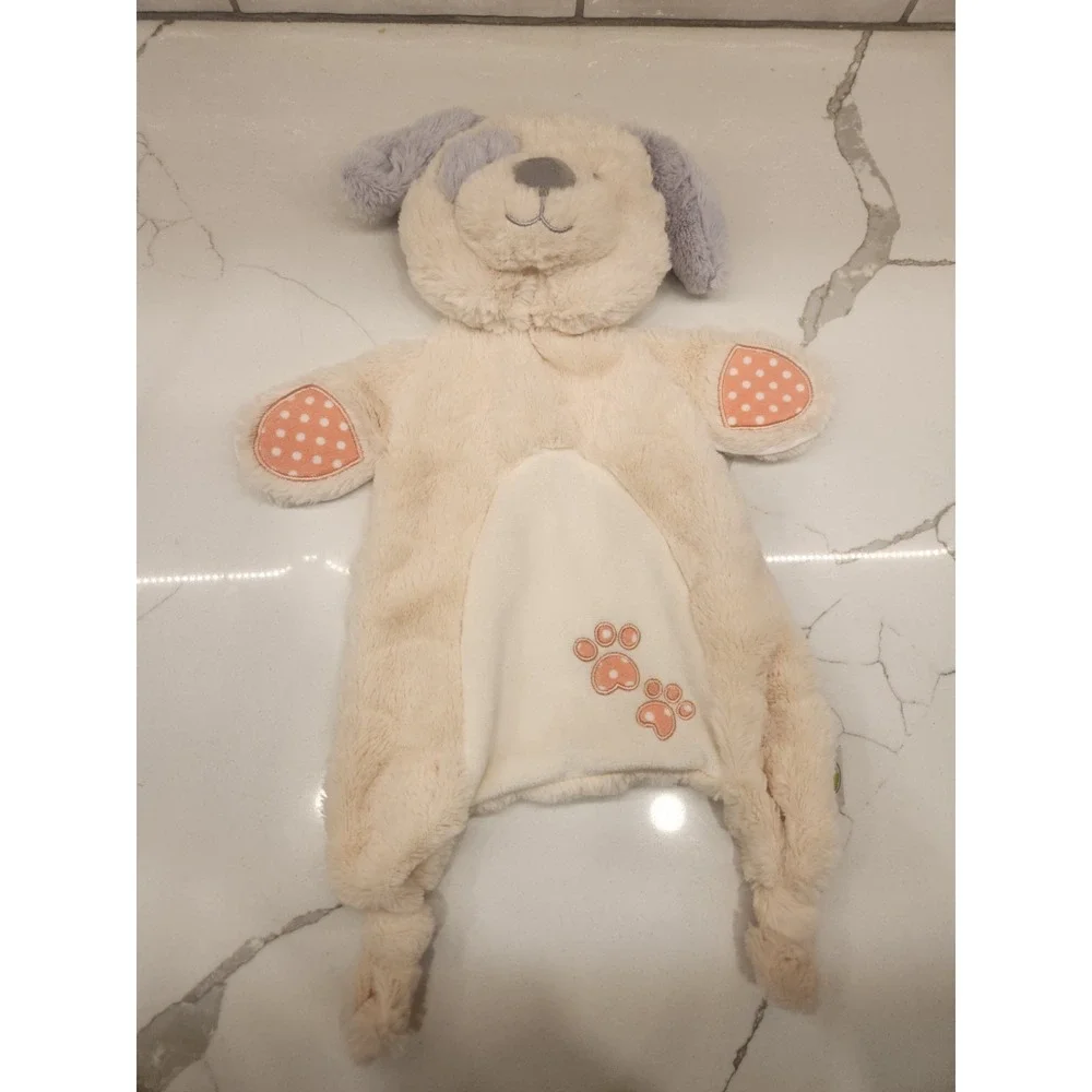 Animal Adventure Dog Puppy Lovey Security Blanket Cream Peach Polka Dot Knot